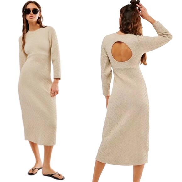 Free People Gabby Seamless Midi Dress Women's M/L Ivory Wet Plaster Textured NWT - Picture 1 of 16
